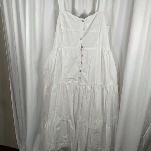Madewell Tiered Button Front Midi Dress Sleeveless White Cottagecore Blue Size 4